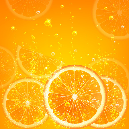 orange juice with orange slices and bubblesのイラスト素材