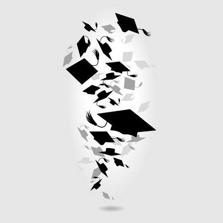 Caps graduates whirlwind on a gray backgroundのイラスト素材
