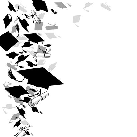 graduate caps  and diploma on a white backgroundのイラスト素材