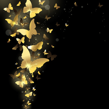 fireworks of gold butterflies on a dark backgroundのイラスト素材