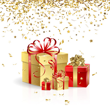 gift boxes with gold confettiのイラスト素材