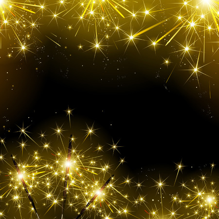 sparklers and fireworks on the black backgroundのイラスト素材