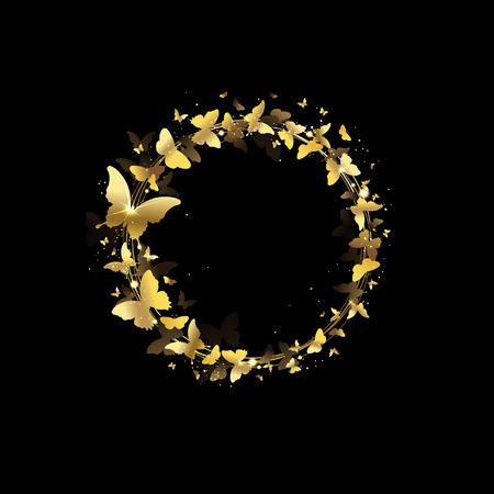 wreath of butterflies on a black backgroundのイラスト素材