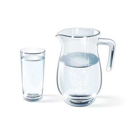 glass of water and the glass jug on a white backgroundのイラスト素材