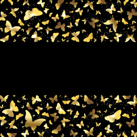 banner with gold butterflies on a black backgroundのイラスト素材