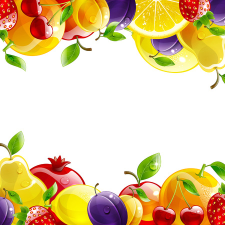 banner of bright fresh fruits on a white backgroundのイラスト素材