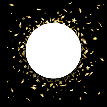 round banner with gold confetti on a black backgroundのイラスト素材
