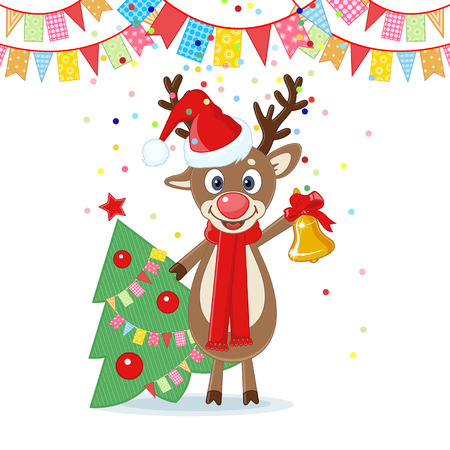 christmas card with cartoon deer and confettiのイラスト素材