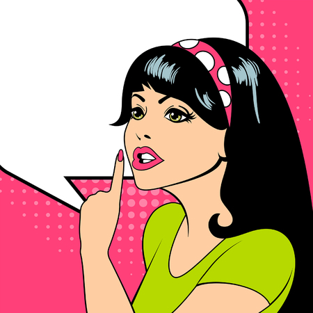 pop-art young woman making a finger gesture quietのイラスト素材