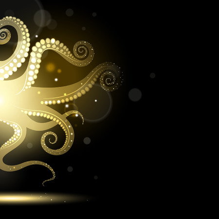 abstract golden tentacles on a black backgroundのイラスト素材