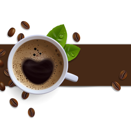 banner with a cup of coffee and coffee beansのイラスト素材