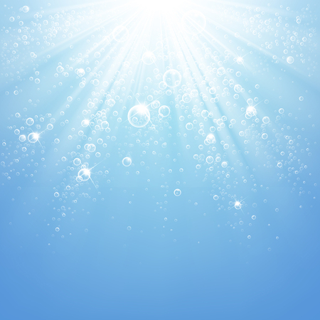 water bubbles in the rays of light on a blue backgroundのイラスト素材