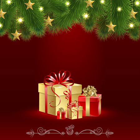 christmas card with a gift under firのイラスト素材
