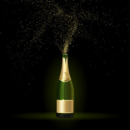 champagne with gold confetti on a black backgroundのイラスト素材