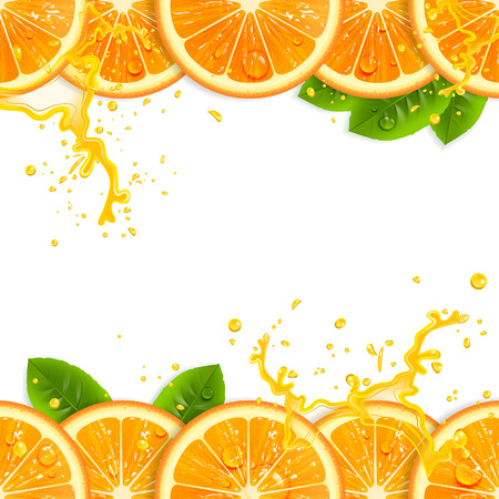 banner with fresh oranges and leaves