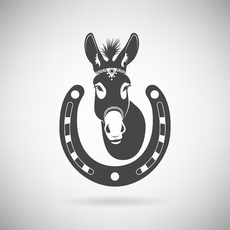 donkey with a horseshoe on a light backgroundのイラスト素材