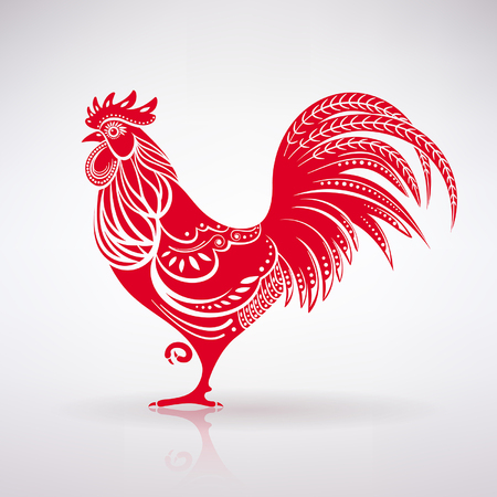stylized red rooster on a light backgroundのイラスト素材