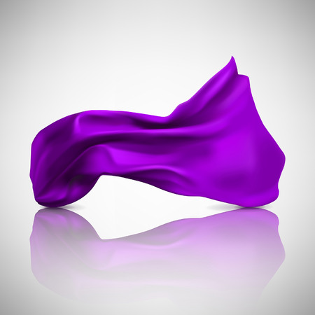 purple satin fabric flying in the wind on a light background