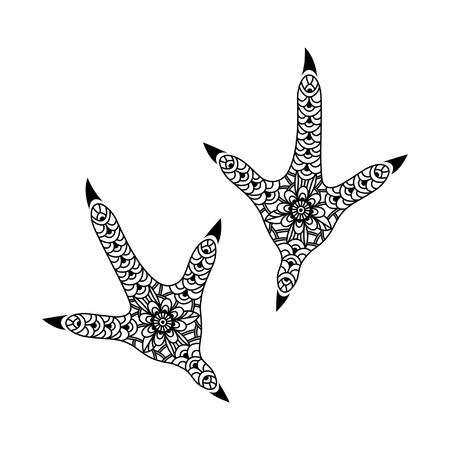 footprint stylized rooster on a white backgroundのイラスト素材