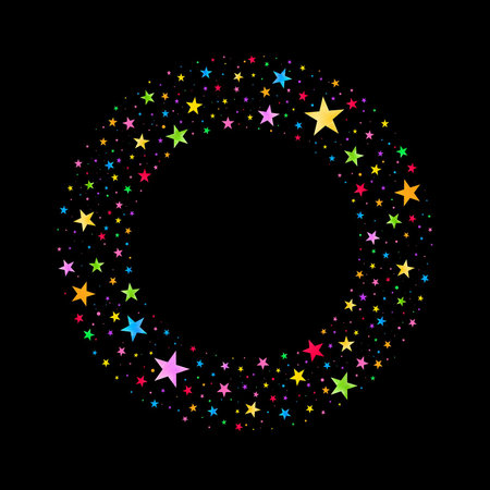 wreath of multicolored stars on a black backgroundのイラスト素材