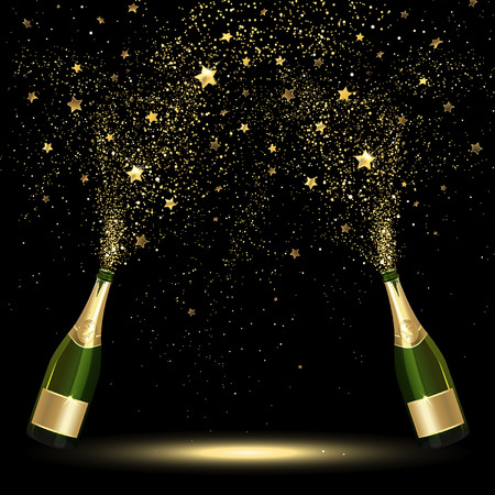 spray bottle of champagne golden confetti on a black backgroundのイラスト素材