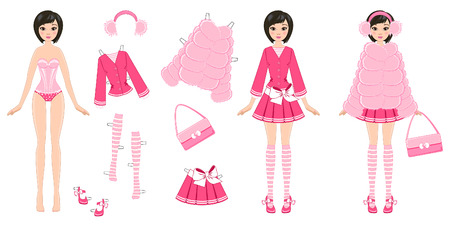 paper doll with clothes in pink on a white backgroundのイラスト素材