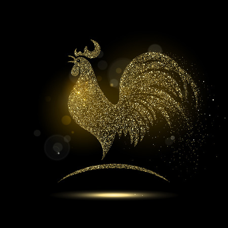 shiny golden rooster on a black backgroundのイラスト素材