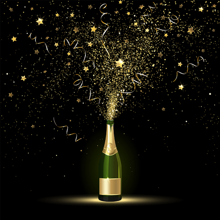 Champagne splashes of gold confetti on a black backgroundのイラスト素材