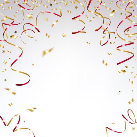 congratulatory background with gold confetti and festive red  ribbonsのイラスト素材