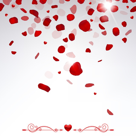 romantic background, confetti falling rose petals and small heartsのイラスト素材