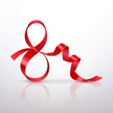 Symbol March 8 of red satin ribbon on a light backgroundのイラスト素材
