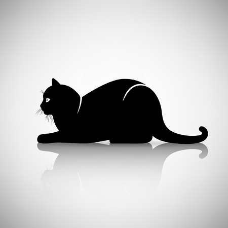 Silhouette of a cat lying on a light backgroundのイラスト素材