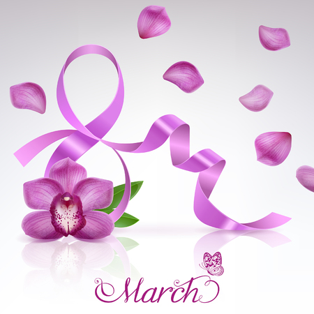 greeting card with International Women's Day on 8 March with orchidのイラスト素材