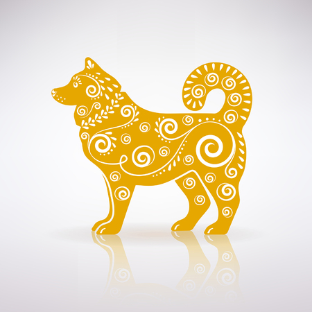 stylized yellow dog with ornament on a light backgroundのイラスト素材