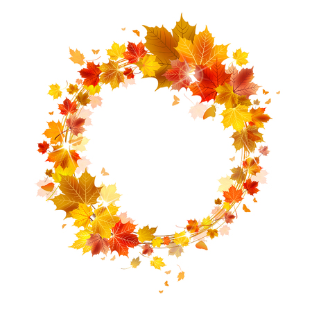 autumn wreath of maple leaves on a white backgroundのイラスト素材