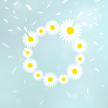 wreath of chamomiles on a blue backgroundのイラスト素材