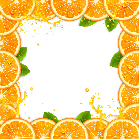 frame of fresh oranges with a spray of juiceのイラスト素材