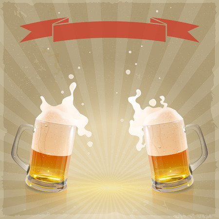 pint beer with splashing foam on a retro backgroundのイラスト素材