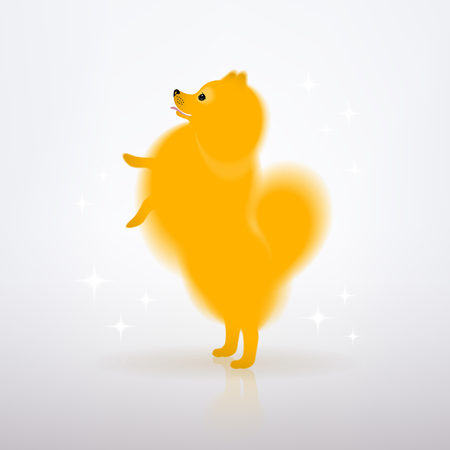 Lovely yellow little dog is standing on its hind legsのイラスト素材