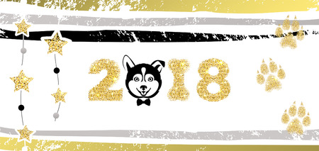 New Year's greeting banner with the symbol of the year dogのイラスト素材