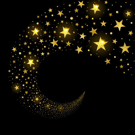 circular stream of sparkling stars on a black backgroundのイラスト素材
