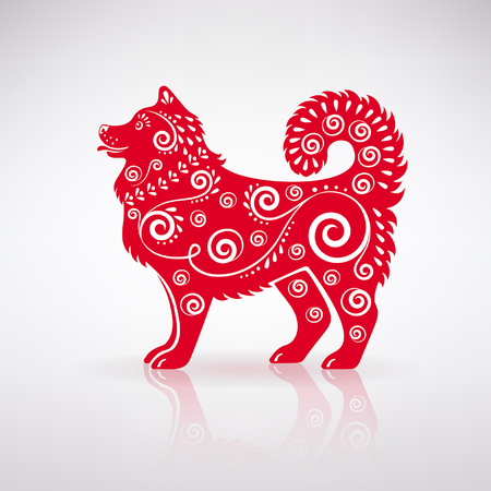 stylized red dog with ornament on a light backgroundのイラスト素材