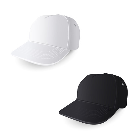 White and black baseball caps on a white backgroundのイラスト素材