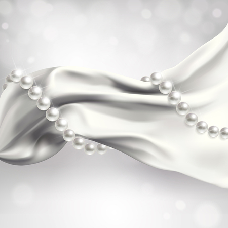 Shiny pearls on a background of white waving fabricのイラスト素材