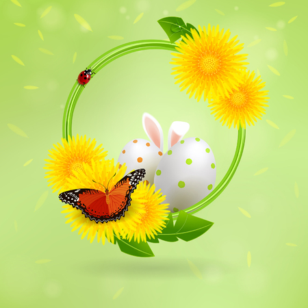 Easter background with eggs and the hid Easter bunnyのイラスト素材
