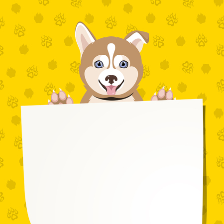White banner with cute puppy on a yellow backgroundのイラスト素材
