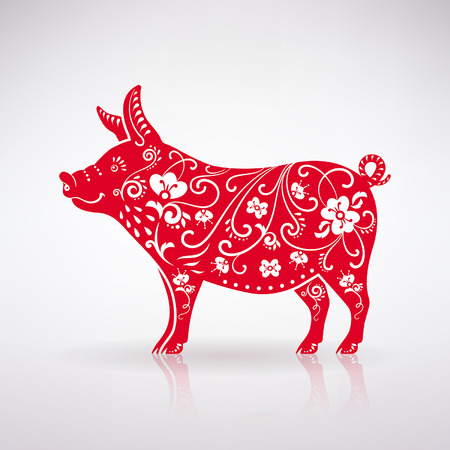 stylized red pig on a light backgroundのイラスト素材
