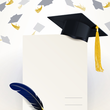 diploma of graduation and graduate cap on a light backgroundのイラスト素材