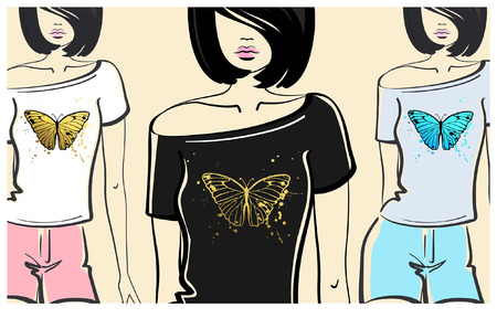 t-shirts print design with a stylized butterfly on a white backgroundのイラスト素材