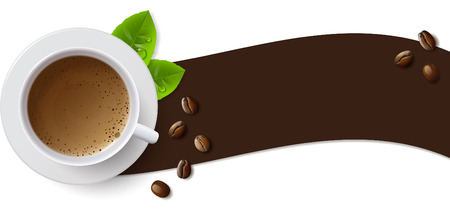 Banner with a cup of coffee with foam and coffee beans.のイラスト素材